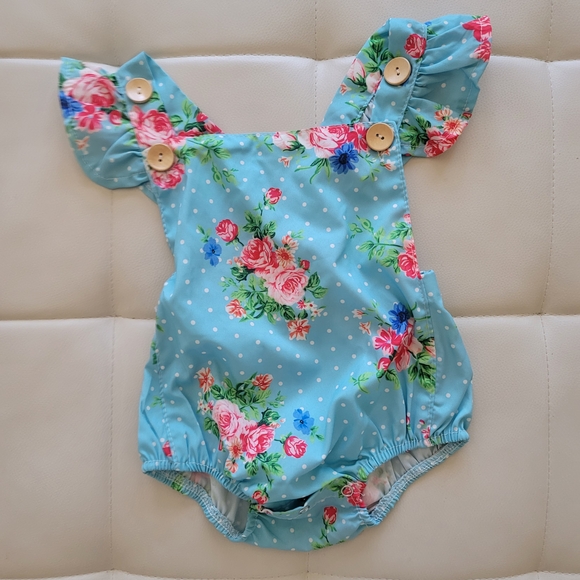 Floral Baby Romper with Ruffle Sleeves - Picture 1 of 3